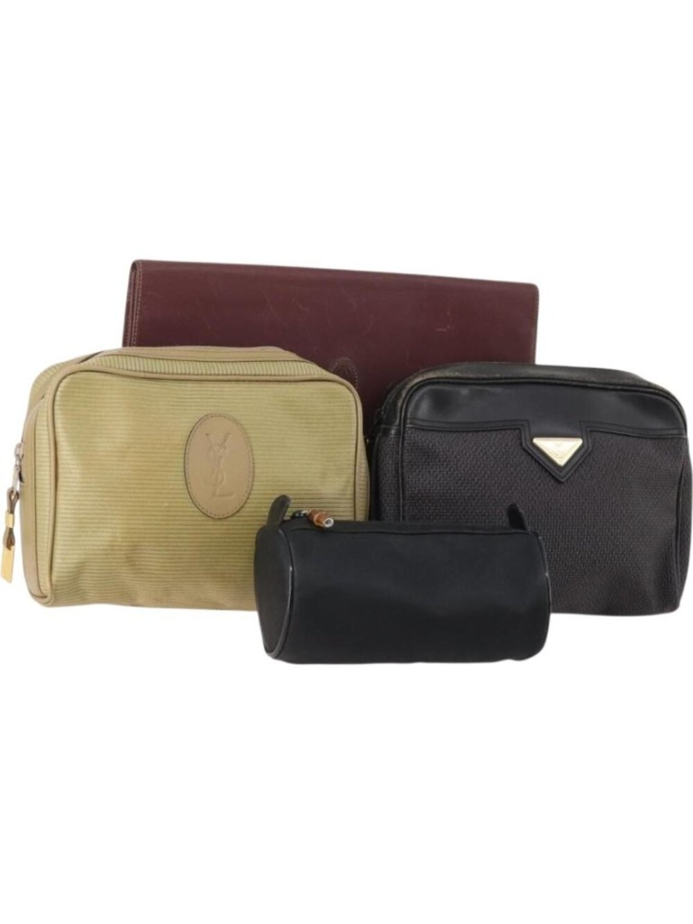 GUCCI Saint Laurent Cartier Bag PVC Leather 4 Set Beige Black